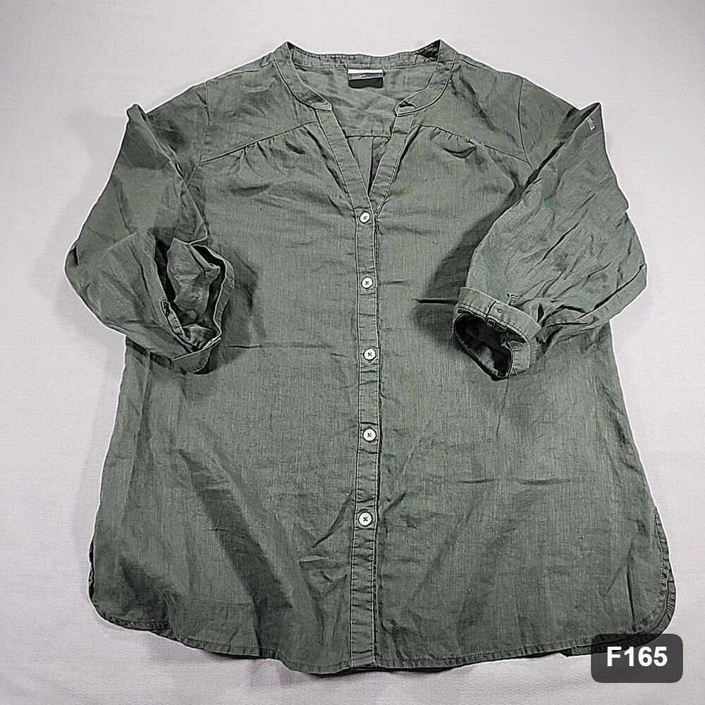 Columbia Women's Long Sleeve Button-Front Linen Blend Tunic Blouse Solid Size S